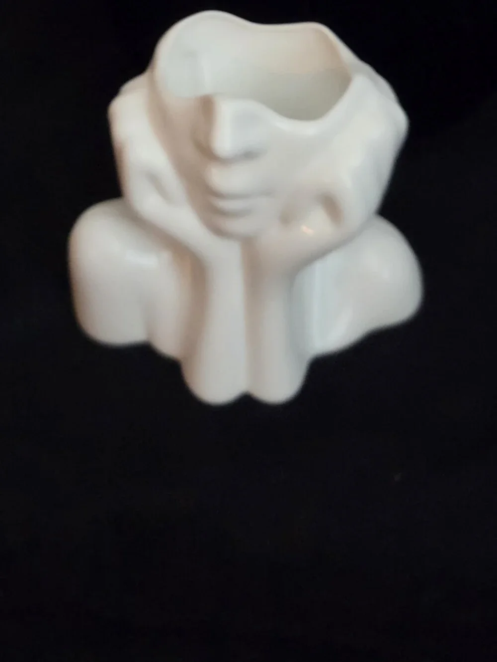 White Makeup Brush Storage Box Or Planter Contemplative Face